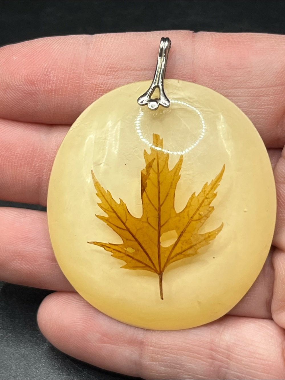 Vintage Handmade Yellow Leaf Resin Pendant Necklace